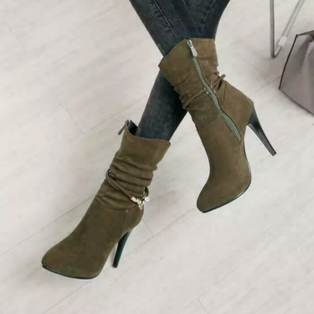 Women's Ankle Suede Boots Hunter Green Pumps 7